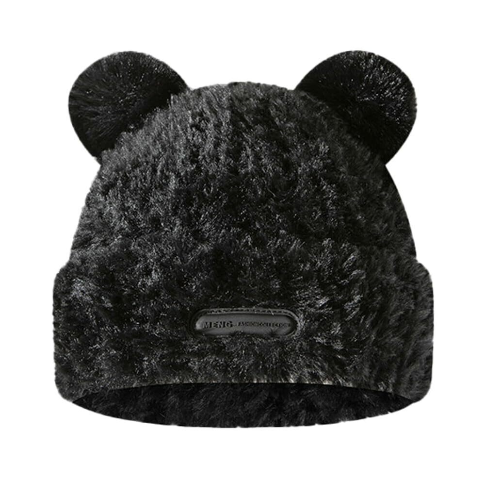 1443 Y2K Beanie Hat Cute Fuzzy Bear Ear Beanie Hat Furry Slouchy Faux Fur